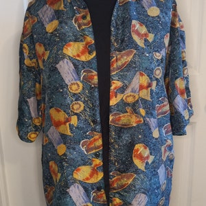 Vintage 100% Silk Shirt Short Sleeve Button Up Summa Silk Size Medium Fun Print b18