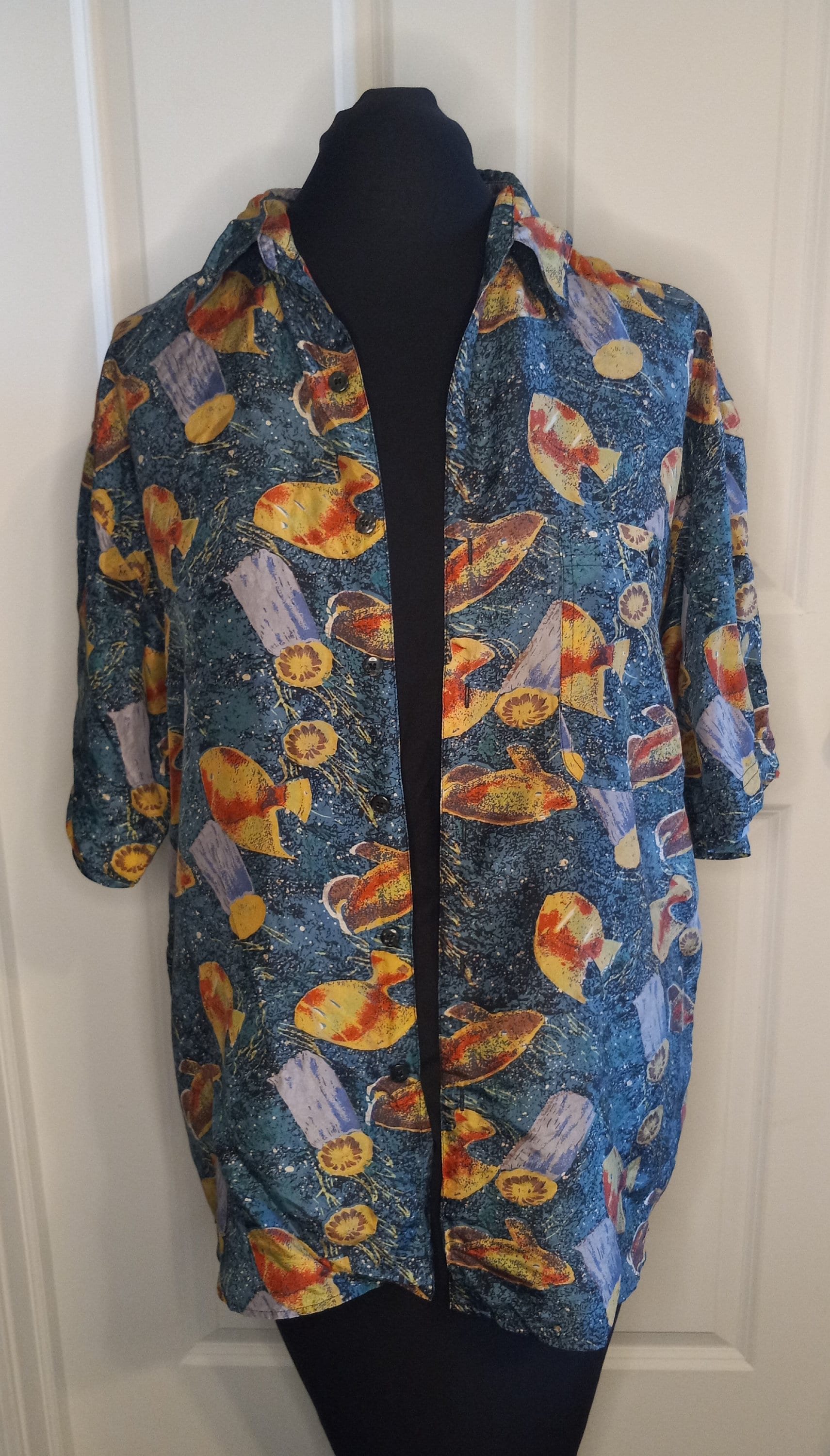 Vintage 100% Silk Shirt Short Sleeve Button up Summa Silk Size Medium Fun  Print B18 - Etsy