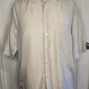 Vintage 100% Silk Shirt Beige Short Sleeve Button Up Pocket Fenn Write and Manson