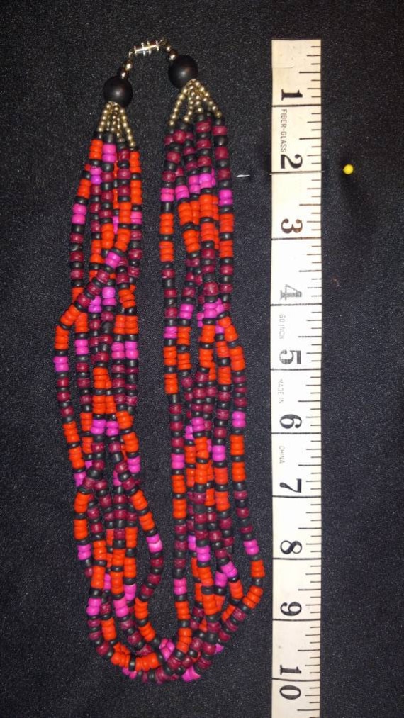 Vintage beaded choker necklace red black and purp… - image 4