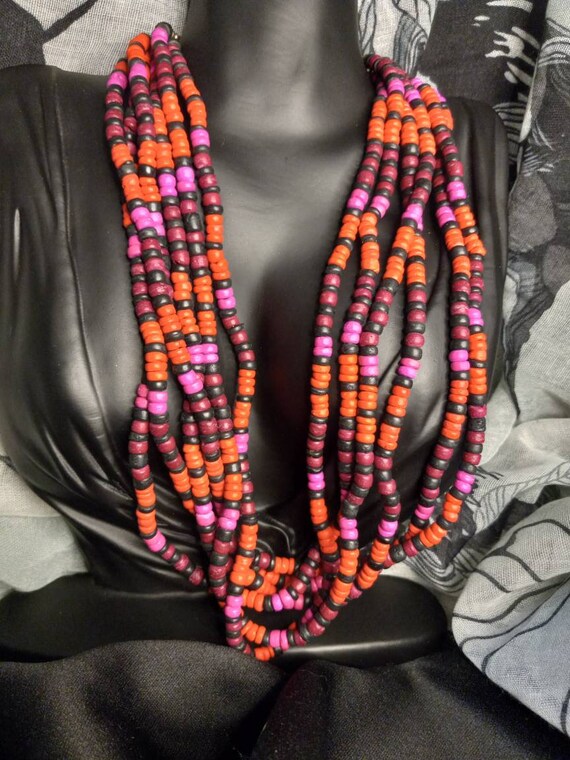 Vintage beaded choker necklace red black and purp… - image 6