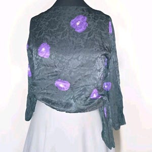 Vintage Christian Dior Silk Blouse Seperates Black w/ Purple Flowers SZ 8 Used