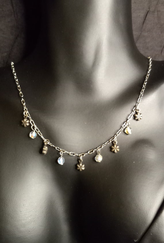 Vintage Express Choker Silver Tone Chain Flower C… - image 5