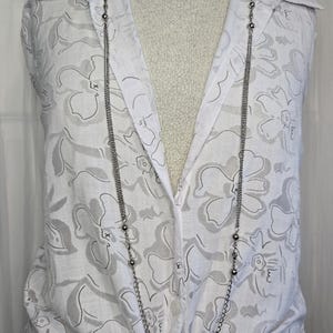 Very Long Vintage Necklace Silver Tone Chains Metal Charm Accents Used Jewelry