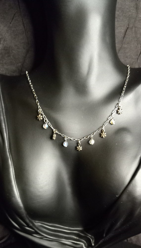 Vintage Express Choker Silver Tone Chain Flower C… - image 4