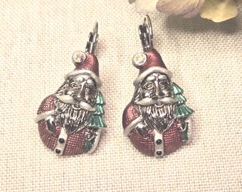 Vintage Santa Claus Earrings Silver Metal Pierced Used Christmas Jewelry