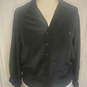 Vintage 100% Silk Blouse Anne Klein Black Collared Button Up Long Sleeve Sz 12