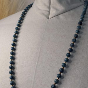 Long Vintage Beaded Necklace Teal Color & Gold-Tone Beads Classy Pre Owned Jewelry
