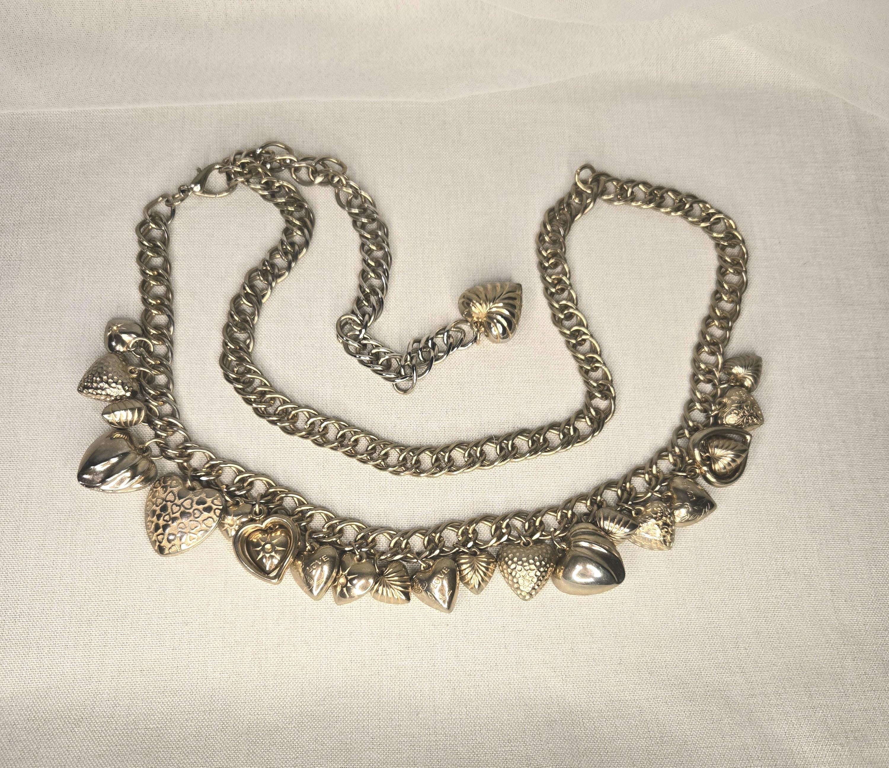 Vintage Puffy Heart Charm Belt Large Brassy Gold-tone Metal  display picture 1