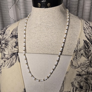 Vintage Beaded Monet Necklace White and Gold Color Beads Classy Used Jewelry