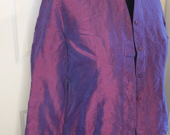 Vintage 100% Silk Blouse Purple Worthington Petite Large Long Sleeve Button Up