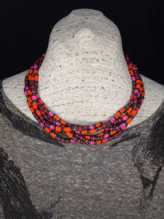 Vintage beaded choker necklace red black and purp… - image 3