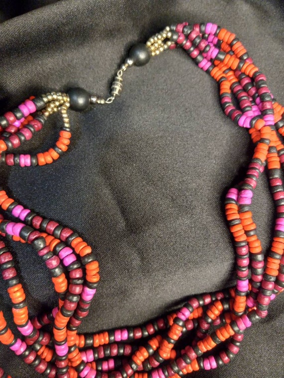 Vintage beaded choker necklace red black and purp… - image 7