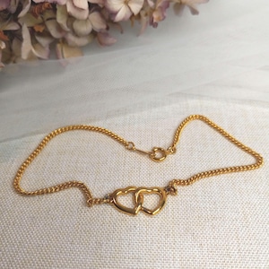 Vintage Hearts Ankle Bracelet Gold-Tone Chain Used Jewelry Valentines Day Gift