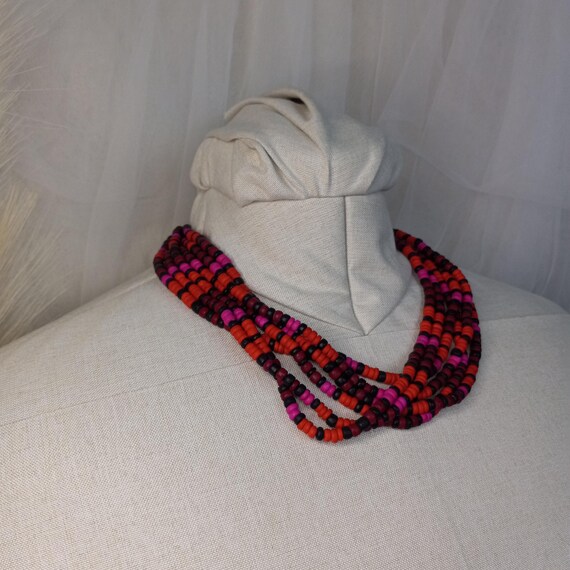 Vintage beaded choker necklace red black and purp… - image 8