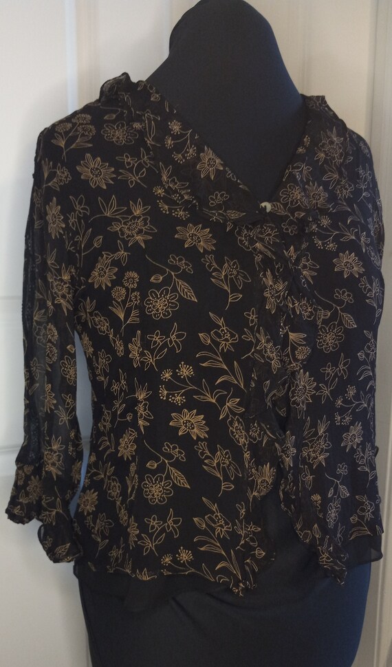 Vintage 100% Silk Blouse Black Floral Edward Larg… - image 8