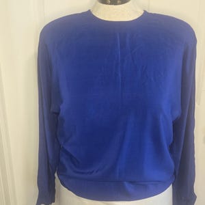 Vintage 100% Silk Blouse Bright Blue Talbots Long Sleeve Back Buttons Sz 10