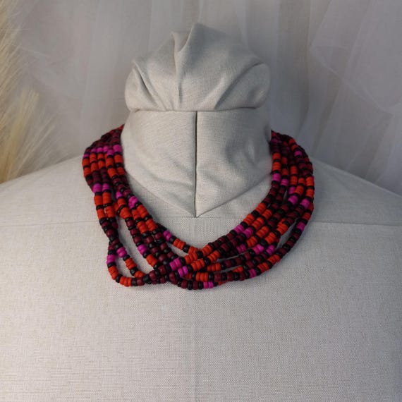 Vintage beaded choker necklace red black and purp… - image 10