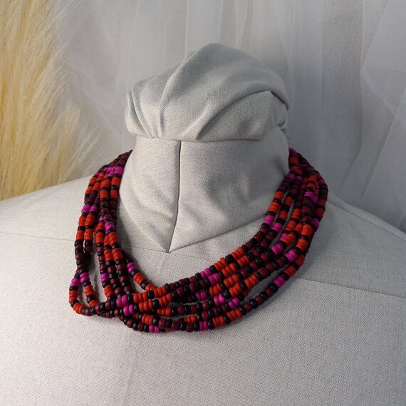 Vintage beaded choker necklace red black and purp… - image 9