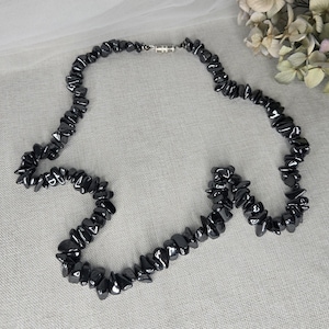 Vintage Hematite Beaded Choker Necklace Used Jewelry Stone Beads Energy Vibes
