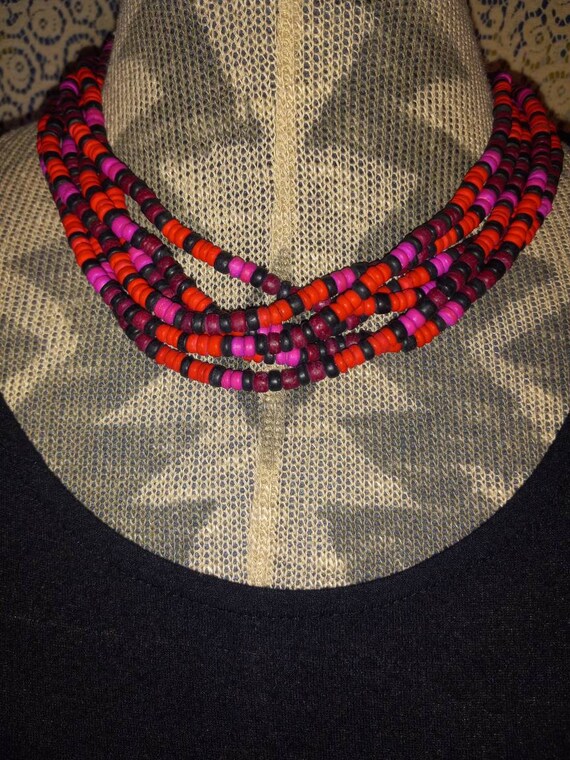 Vintage beaded choker necklace red black and purp… - image 5