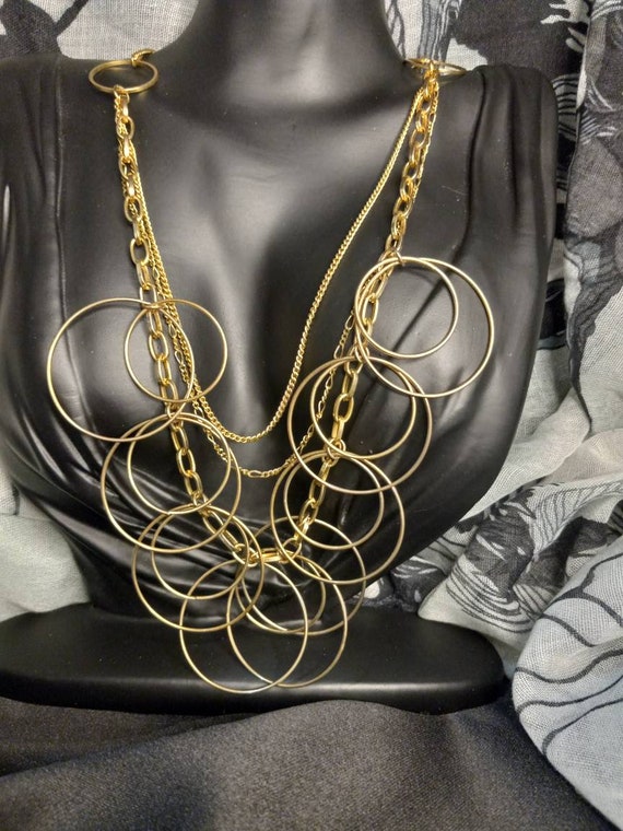 Vintage gold color multi chain necklace with metal