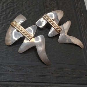 Vintage Silver Metal Earrings Unique Big Statement Rare Used 80s Jewelry