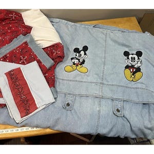 Funda nórdica vaquera de Mickey Mouse de VTG Disney Store, fundas de almohada bordadas tamaño queen, falda imagen 1