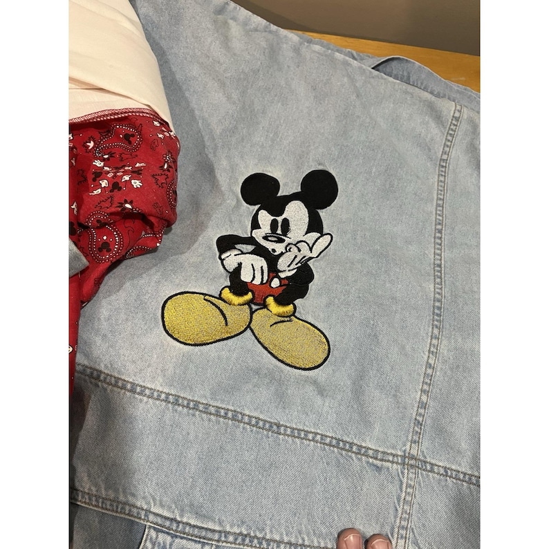 Funda nórdica vaquera de Mickey Mouse de VTG Disney Store, fundas de almohada bordadas tamaño queen, falda imagen 2