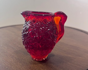Vtg LE Smith Ruby Red Daisy and Button Miniature Glass Pitcher Creamer 2.5"