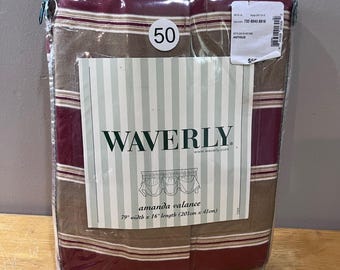Vtg Waverly Amanda Valance Melrose Stripe Antique Burgundy Tan 79x16 81401356
