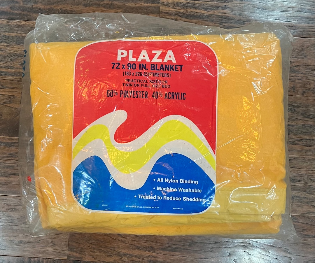 Vintage Gold Yellow Plaza Full Blanket Polyester Nylon Binding Beacon