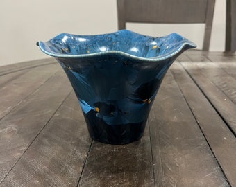 Art Pottery Blue Crystalline Vase Dish Compote Made In Italy