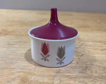 Vtg Rosenthal Lunapark 4067 Sugar Bowl Lid MCM Germany Tulip Porcelain Burgundy