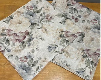 Vintage Burlington Floral Curtain Panels 38x82 Cream Pink Sage Botanical 2pc