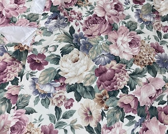 Vtg Cottagecore Floral 3 Piece Valance Set Rose Plum Shabby Chic 126x64 Window