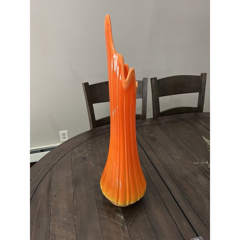 LE Smith Bittersweet Orange Swung Glass Ribbed Vase 23 Etsy