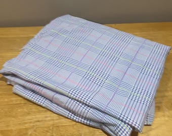 Lauren Ralph Lauren Studio Glen Plaid Seaview Queen Flat Sheet 100% Cotton Blue