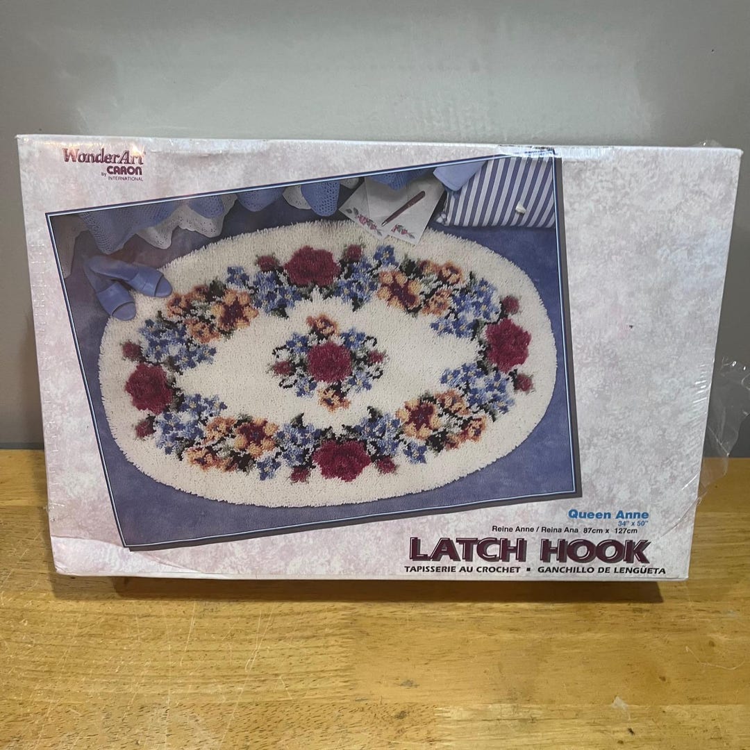 Vtg Wonderart Caron Queen Anne Latch Hook Rug Kit 4490 Floral Oval ...