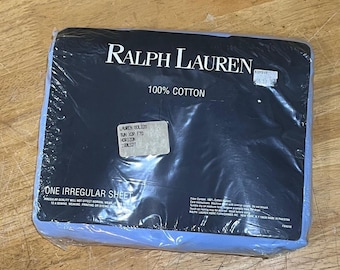 Ralph Lauren Twin Extra Deep Fitted Sheet Horizon Blue 100% Cotton Vtg 1SBL527