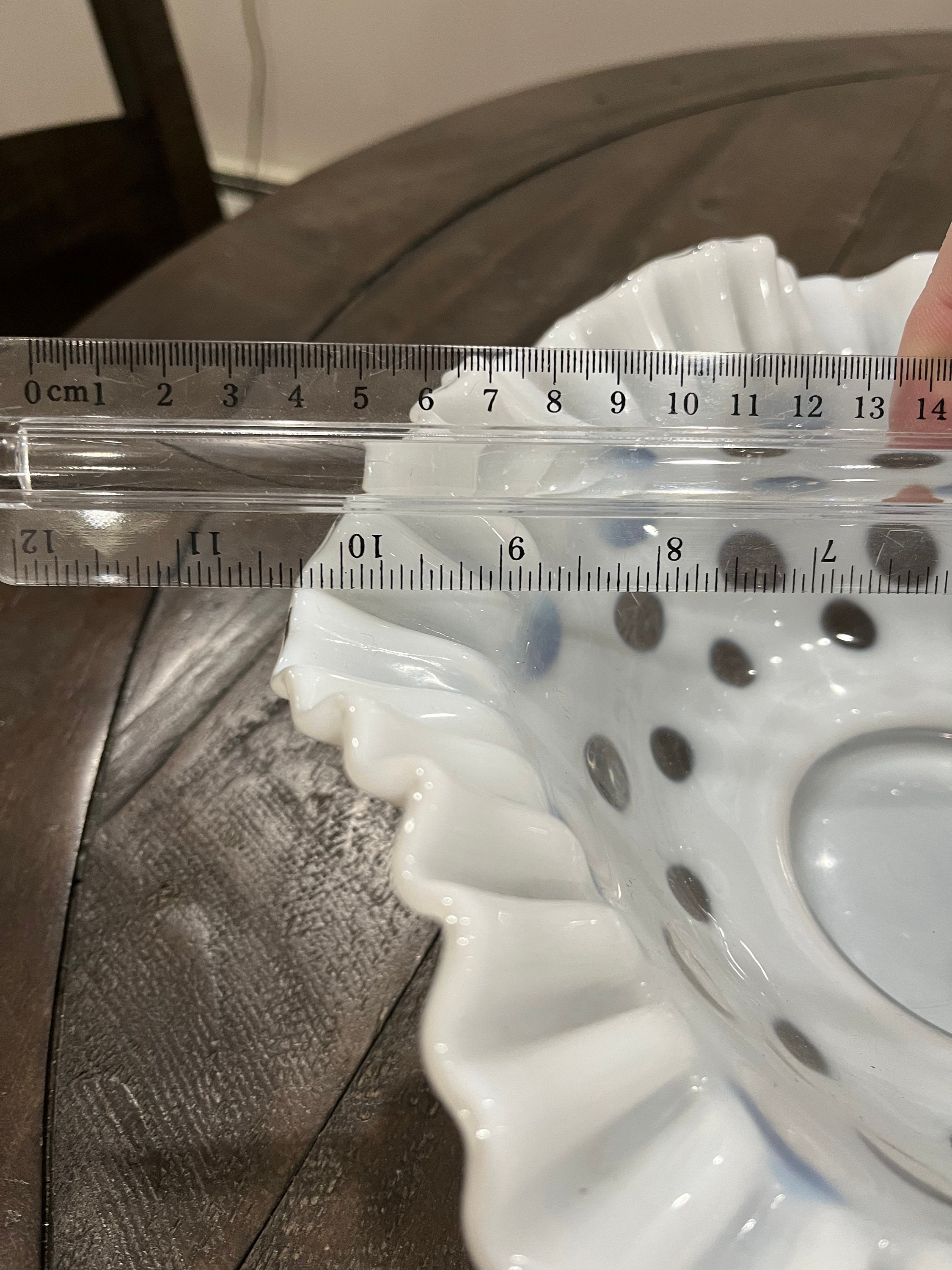 Vintage Fenton White Opalescent Coin Dot Crimped Ruffle Console