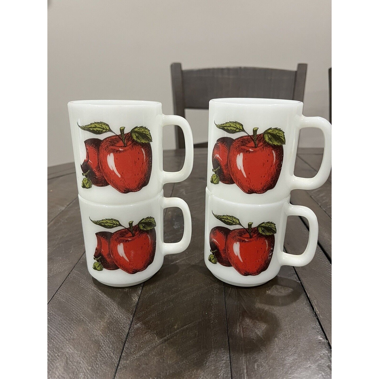 Glasbake Apple Glass Milk Glass Mug Fruit White Kitchen Set of 4 - Etsy