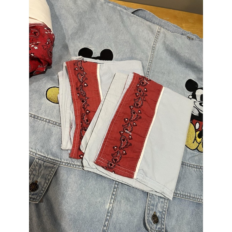 Funda nórdica vaquera de Mickey Mouse de VTG Disney Store, fundas de almohada bordadas tamaño queen, falda imagen 5