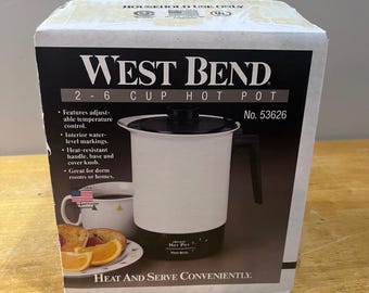 Vtg West Bend 2-6 Cup Electric Hot Pot 53626 White Black Retro Made in USA NOS