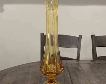 Viking Amber Glass EPIC Swung Vase 22”COLUMN Ribbed Stretch 4” Base Vase