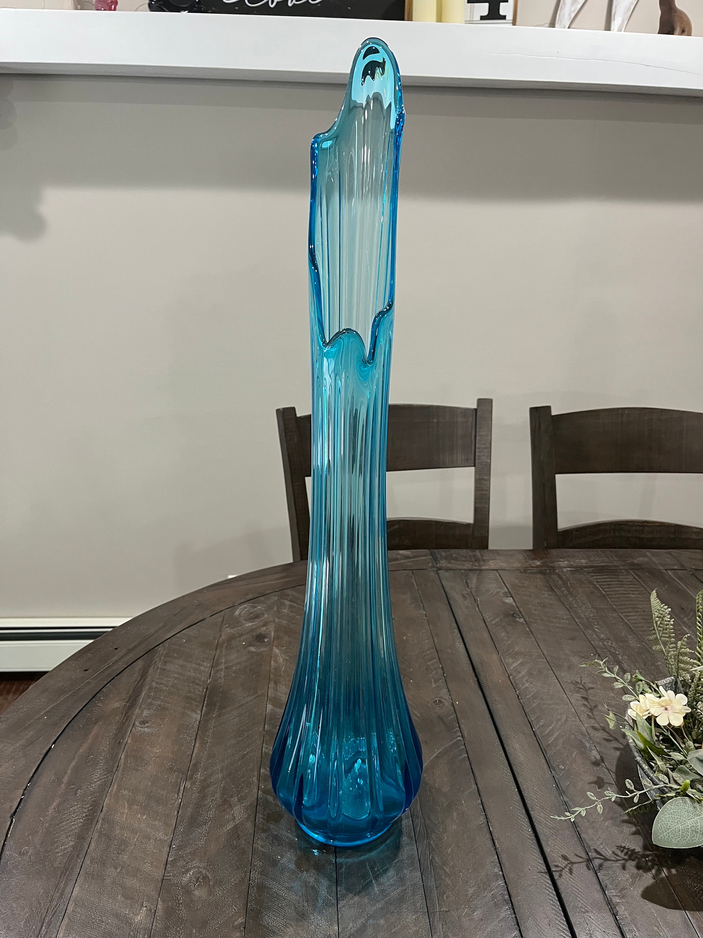 LE Smith 28 Ribbed Swung Glass Vase Bright Peacock Blue Floor Vase Etsy