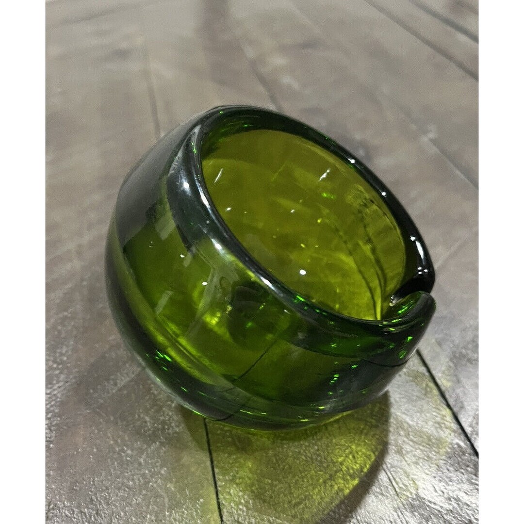 Vintage Viking Glass Ashtray Orb MCM Round Avocado Green Mid Etsy