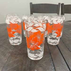 Swanky Swig Glasses MCM Orange Dark Flowers Floral Set of 8 Tumbler Juice