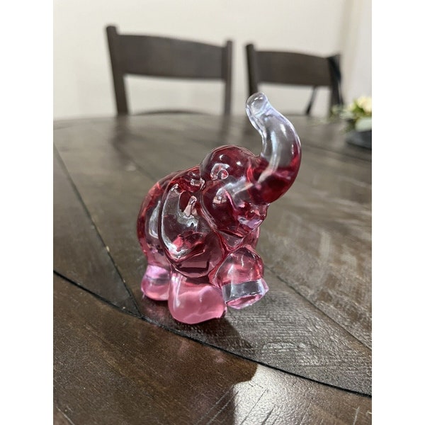 Fenton Glass Rose Pink Elephant with Trunk Up 3.5”