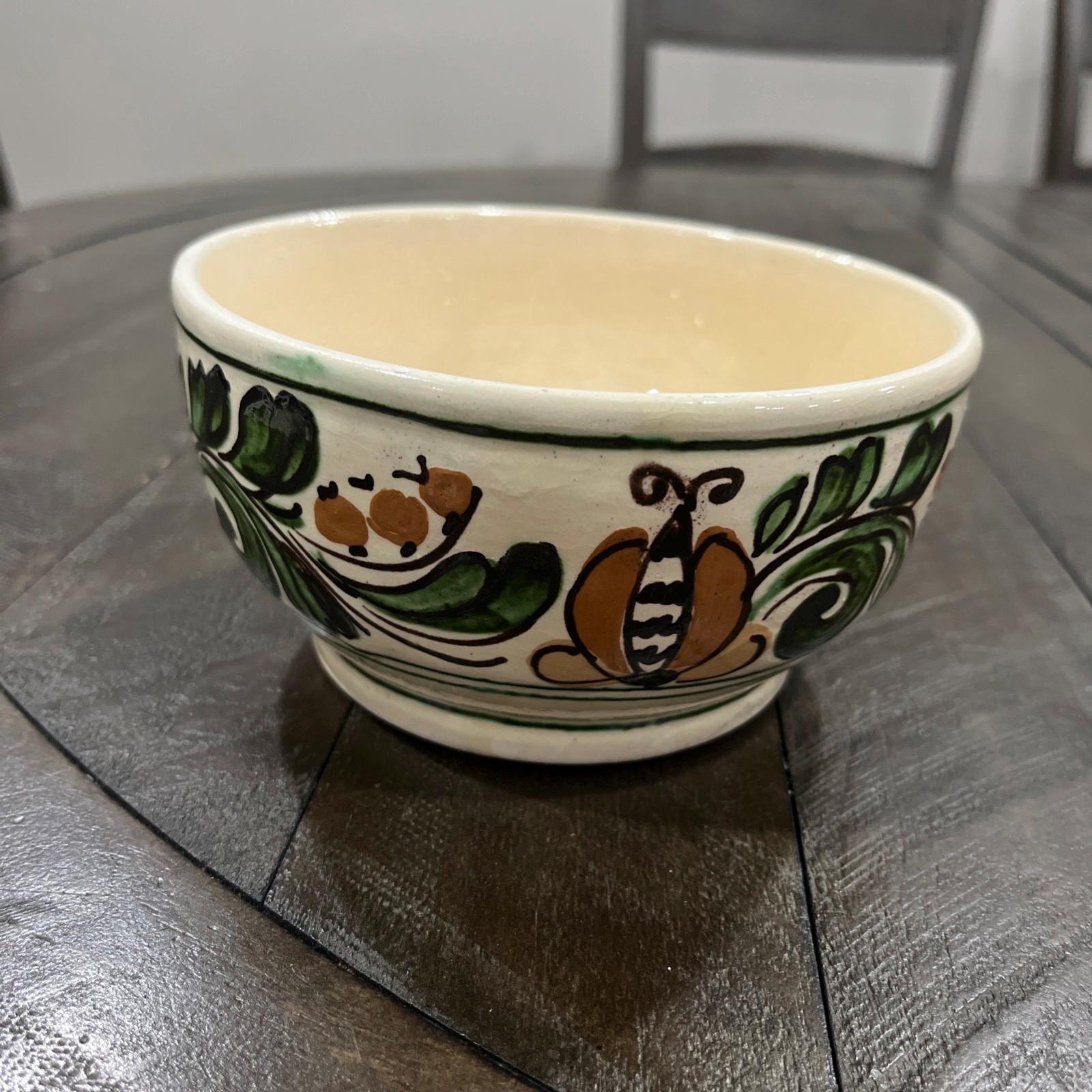 Vintage Mathe Denes Korond Art Pottery Bowl Floral Hand Painted